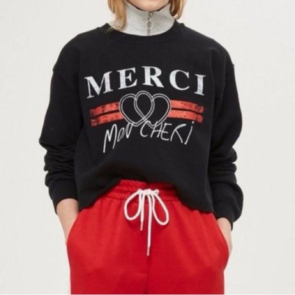 TOPSHOP "Merci" Cropped Sweatshirt